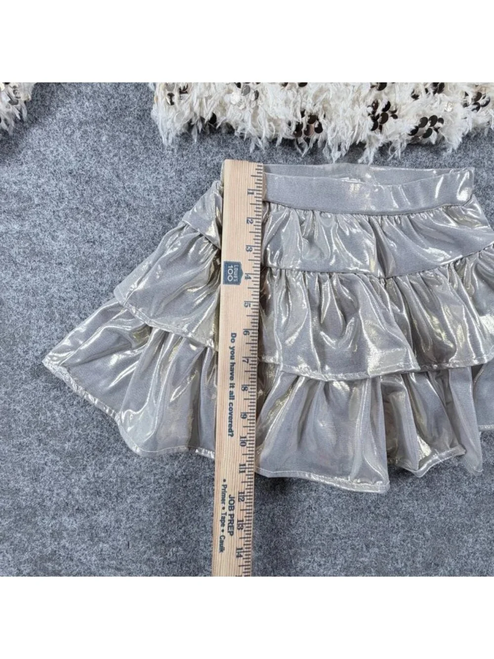 Peek Curious Fuzzy Sweater Skirt Set Girls 4/5 Ivory & Gray Sequins‎ Detail Y2K